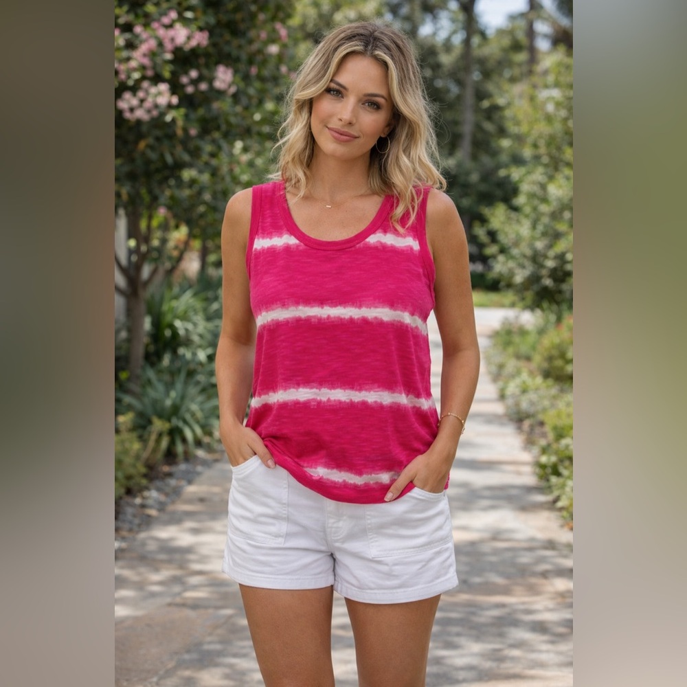 Banana Republic “Malibu Tee” Vibrant Pink and White Sleeveless Tee
